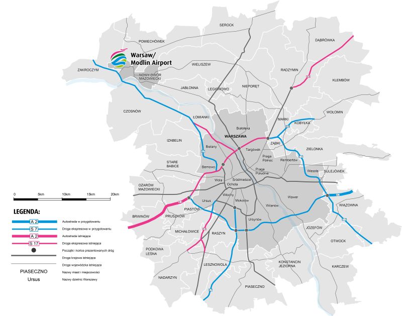  Lokalizacja Lotniska Warszawa/Modlin na tle Warszawskiego obszaru metropolitalnego